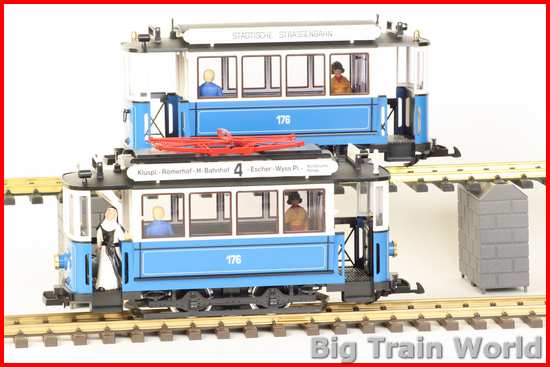 LGB 20202 - Oldtimer tram met bijwagen, blau