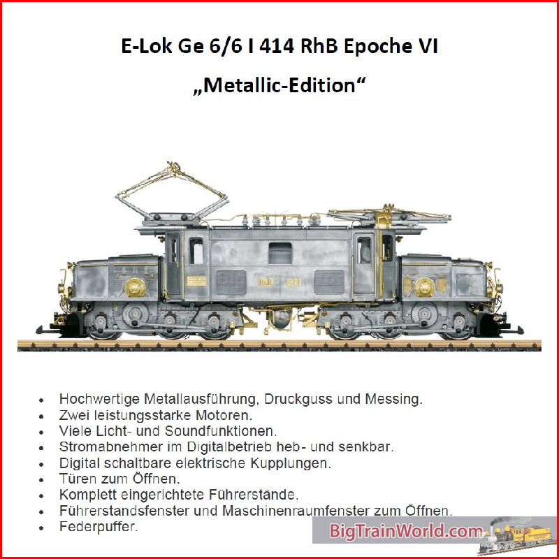 LGB 26603 - E-Lok Ge 6/6 I 414 RhB Epoche VI - Metallic-Edition - New 2024