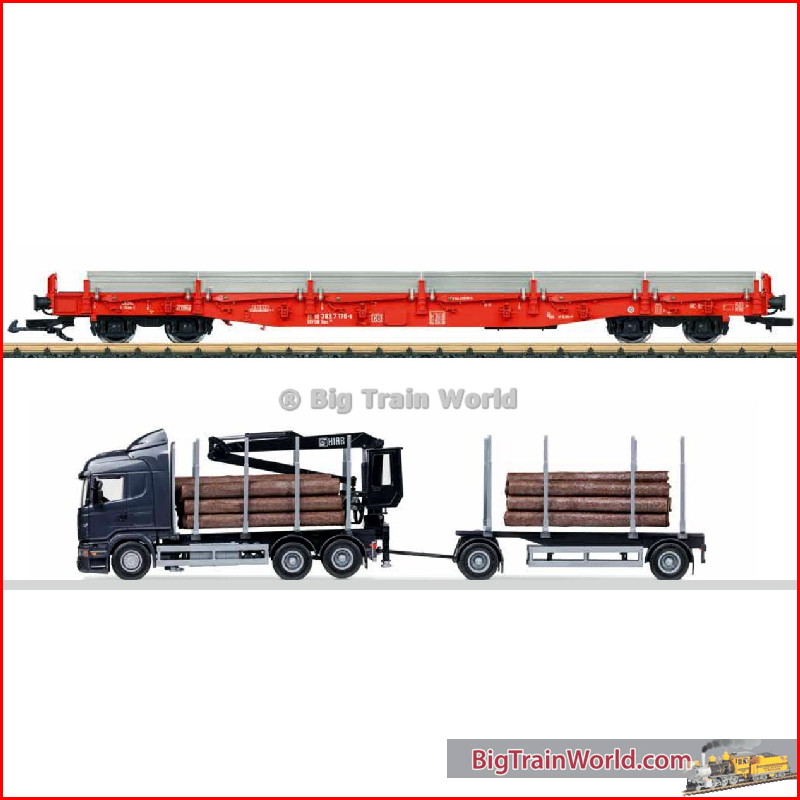 LGB 45921 - LGB 45921 - DB AG Stake car set with a semi-truck rig for lumber and
